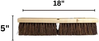 Bristles 4218 18” Outdoor Push Broom Head – Heavy Duty Hardwood Block, Rough Surface Stiff Palmyra Fibers, Brown