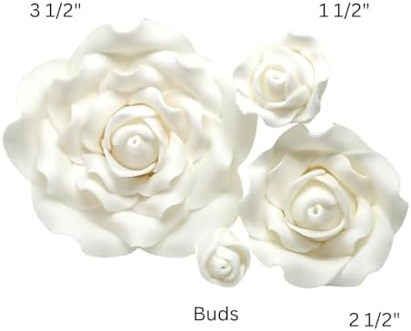 Sugar roses white *4 sizes to choose from* wired flower cake decoration topper (3 1/2" x 1) - Multi buy pay 1 P&P - Handmade to order from the UK 10 day delivery.