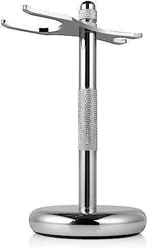 Perfecto Deluxe Chrome Razor and Brush Stand - The Best Safety Razor Stand. This Will Prolong The Life of Your Shaving Brush, metal