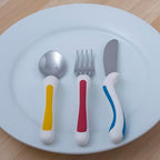 NRS Healthcare 3-Piece Easy Grip Children's Cutlery Set, Stainless Steel, Multi-Colour