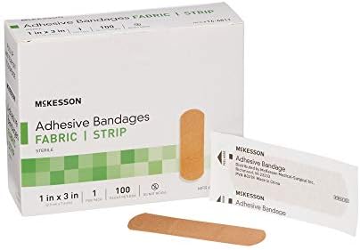 McKesson Adhesive Bandages, Sterile, Fabric Strip, 1 in x 3 in, 100 Count, 1 Pack