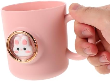 FRCOLOR Kids Toothbrush Cup with Handle, Cartoon Bunny Animal Mouthwash Cup for Children Brushing Teeth, Reusable Plastic Rinse Tumbler for Bathroom Sink and Travel 4.72X3.34X3.14In