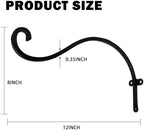 Hourleey 2 Pack Plant Hanger Outdoor, 12 Inch Heavy-Duty Hanging Plant Hook for Outside Basket, Black Metal Wall Mount Plant Bracket Hook for Flower Baskets Bird Feeder