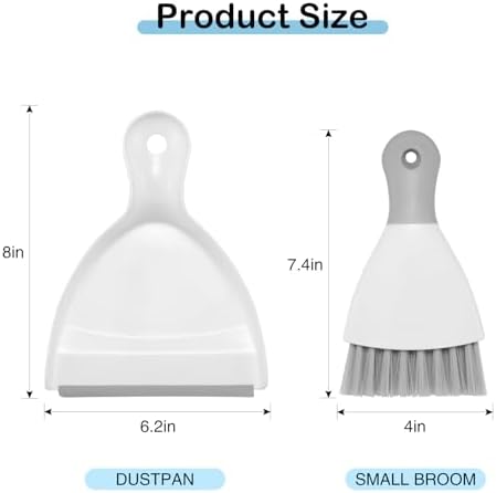 NACENA Mini Dustpan and Brush Set, Small Broom and Dustpan Set Dust Pan and Mini Hand Broom Dustpan and Broom Combo Compact for Home Table Keyboards Sofa Kitchen, White & Gray