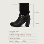 Women's Leather Knitted Chunky Heel Fashion Ankle Boots Closed Pointed Buckle Decoration Block Heel Non-Slip Warm Socks Business Party Slip-On Mid-Calf Formal Boots