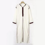 Mens Kaftan Thobe Linen Prayer Robe for Muslim Men Long Sleeve Casual Shirt Eid Wear Moroccan Abaya Robe