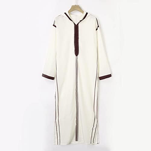 Mens Kaftan Thobe Linen Prayer Robe for Muslim Men Long Sleeve Casual Shirt Eid Wear Moroccan Abaya Robe