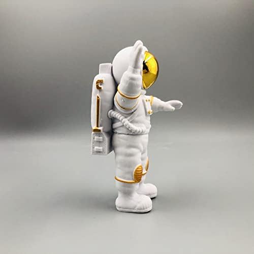 Figurine Astronaut Statue Spaceman Décor,Desktop & Tabletop Decorative Cute Mini Space Figure Ornament,Cake Toppers Decoration and Craft Gift(Gold and White Astronaut Statues)