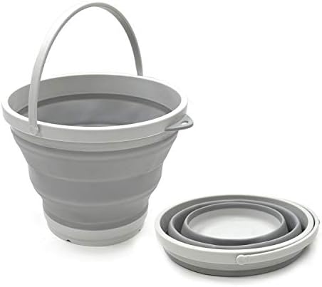 SAMMART 7L (1.8 Gallon) Set of 2 Collapsible Plastic Bucket - Foldable Round Tub - Portable Fishing Water Pail - Space Saving Outdoor Waterpot, Size 28cm Dia (2, Grey)