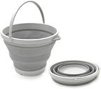 SAMMART 7L (1.8 Gallon) Set of 2 Collapsible Plastic Bucket - Foldable Round Tub - Portable Fishing Water Pail - Space Saving Outdoor Waterpot, Size 28cm Dia (2, Grey)