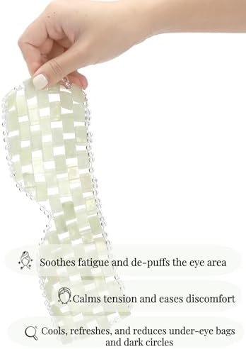 ZOOFOX 2 Pieces Jade Eye Mask, Green Jades Stone Cooling Sleep Eye Masks, Weighted Facial Mask with 100% Real Jade for Hot and Cold Therapy to Eliminate Wrinkles, Puffiness, Irritation and Anti Aging