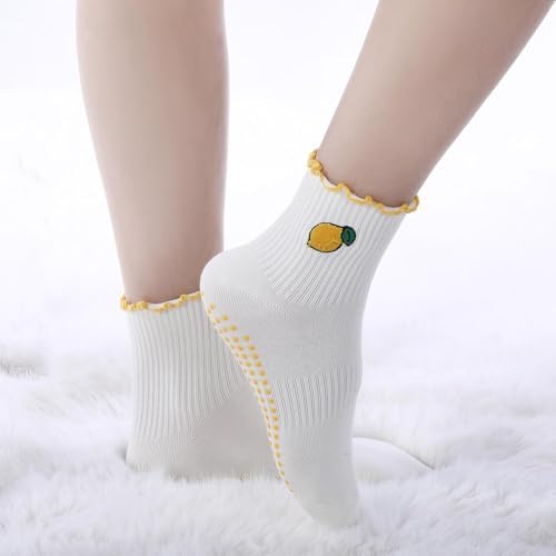 Women Grip Socks Pilates Cute Non Slip Pilates Socks Ruffle Grippy Yoga with Grip Gift for Barre