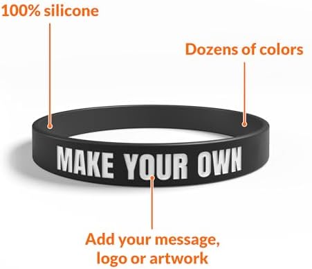 Custom Wristbands For Events, Fundraisers & Promotions | Add Text, Icons, & Logos | Bulk Rubber Bracelets | Classic 1/2” | 100% Silicone