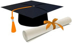 Orange & Black Graduation Cap and Diploma Birthday Edible Cake Topper Icing Image for 6 inch round cake or larger