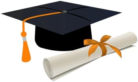 Orange & Black Graduation Cap and Diploma Birthday Edible Cake Topper Icing Image for 6 inch round cake or larger