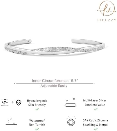 14K Gold Plated Cuff Bracelets for Women Trendy, Silver Plated Bangle Bracelets for Women Dainty Bangles Cubic Zirconia Adjustable Wave Bracelet Fashion Jewelry Gift for Women