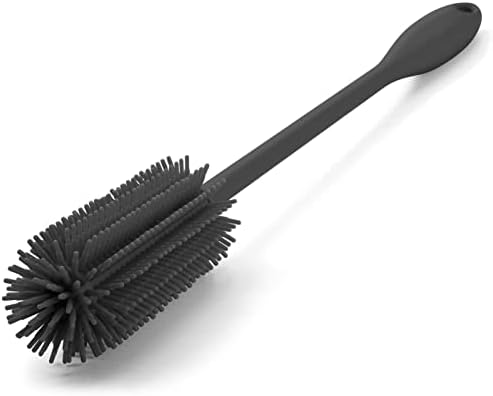 Silicone Bottle Brush, Water Bottle Cleaner Brush with Long Handle, Perfect for Cleaning Narrow Neck Containers, Vacuum Sports Bottle, Tumblers, Flask, Glassware (1 Pack, Charcoal)