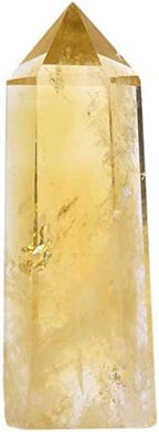 Angelstones Natural Citrine Gemstone Healing Crystal Hexagonal Pointed Reiki Chakra Faceted Prism Wand Carved Stone Figurine Home Decor