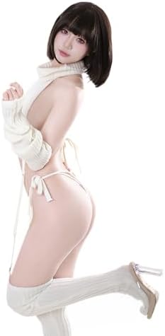 sexy Virgin Killer Sweater Lingerie outfit for women Japanese Garter Teddy maid Bodysuit costume knitted Underwear Cosplay Cutout Halloween Party Babydoll Roleplay Crop Top Panty Stockings Set