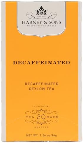 Harney & Sons Black Tea, Decaffeinated Ceylon, 20 Tea Bags, 1.26 oz./36 grams