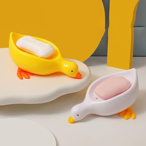 2Pcs Cute Duck Shape Soap Dish,Soap Dish with Drain Perforations,Durable and Sturdy Soap Box,Easy Cleaning Soap Saver Tray Decoration for Bathroom, Sinks, Kitchen