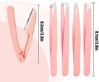 Tweezers Kit Tweezer for Women Facial Hair Removal Tweezers Professional Tweezers Set Eyebrow Tweezer, [9+1 PCS] AProfessional Stainless Steel Eyebrow for Women &Men, Pink Beauty Sets