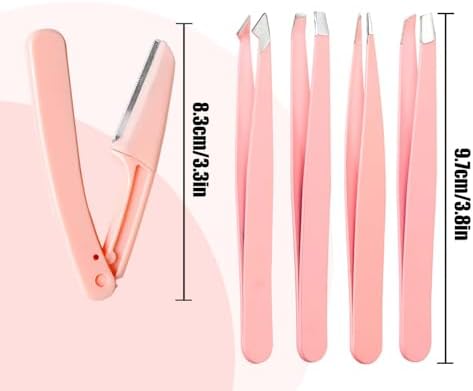 Tweezers Kit Tweezer for Women Facial Hair Removal Tweezers Professional Tweezers Set Eyebrow Tweezer, [9+1 PCS] AProfessional Stainless Steel Eyebrow for Women &Men, Pink Beauty Sets