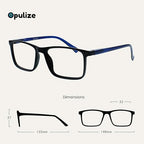 OPULIZE INK Reading Glasses - Value 2 Pack - Large Rectangular Frame - Spring Hinges - Scratch Resistant - Black Blue Arm - Mens Womens +2.50