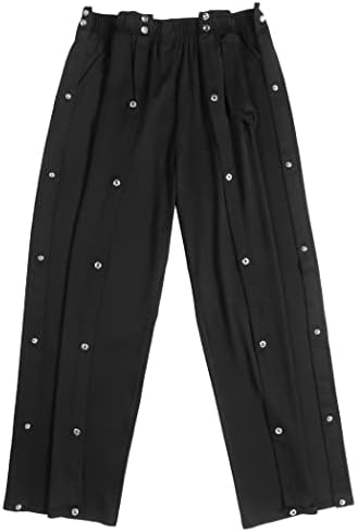 Deyeek Men's Tear Away Basketball Pants High Split Snap Button Casual Post-Surgery Sweatpants with Pockets