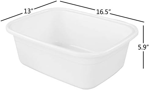 16 Quart Plastic Wash Basin, White Dish Washing Tub Set of 3