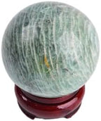 JIC Gem Natural Amazonite Crystal Ball with Wood Stand Gemstone Sphere,Polished Healing Energy Mineral Gemstone Balls for Reiki Chakra Decoration Fengshui (50-60mm)