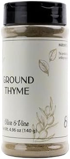 Olive & Vine Ground Thyme, Earthy & Aromatic, Seasoning for Roasts, Soups, and Stews, with Rich Tradition, Authentic Taste, For Global Recipes (4.96 Ounce)