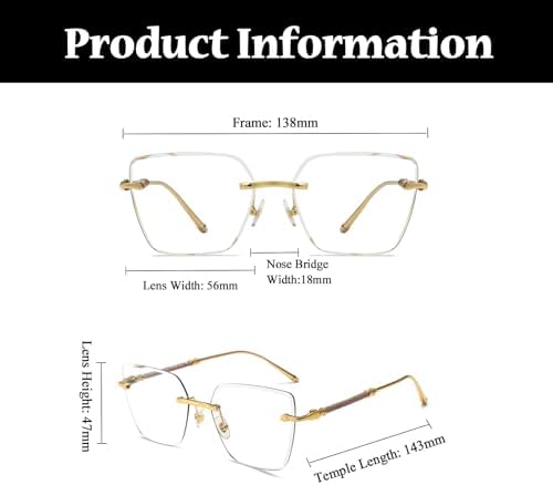 LJCZKA Blue Light Blocking Glasses Women Men Square Rimless Eyeglasses Anti Eye satrain Computer Glasses Metal Frame