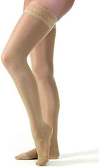 JOBST 122246 UltraSheer Thigh High with Lace Silicone Top Band, 20-30 mmHg Compression Stockings, Closed Toe, Small, Natural