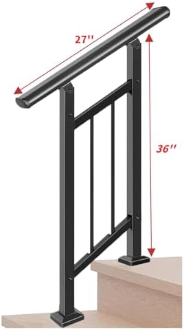 Hand Rails for Outdoor Steps，Stair Handrail & Indoor Stair Railing Kit，Railings for Outdoor Steps for Fence & Outdoor Steps (1, Black-with Balusters, 2 Step)