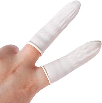 150pcs Disposable Latex Finger Cots Protective Fingertips Gloves Rubber Industrial Fingerstall Sleeves 65x25mm (White)