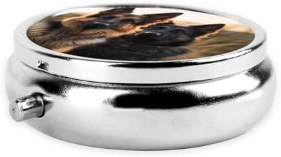 Pill Box 3 Compartment Medicine Pill Organizer Animal German Shepherd Round Pill Case for Purse & Pocket Travel Pillbox Portable Metal Medicine Vitamin Fish Oil Organizer Unique Gift