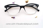 MODFANS Women Reading Glasses 1.5 4 Pair Stylish Ladies Readers with Comfort Spring Hinge Pattern Design Pouch Included Black