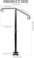 Handrail Railing, Single Post Handrail, Stair Railing for Concrete,Sturdy Handrails with Base, Mountable Iron Stair Handrail for 1 or 2 Steps, Grab Rail for Steps Porch, Railings for Outdoor Step