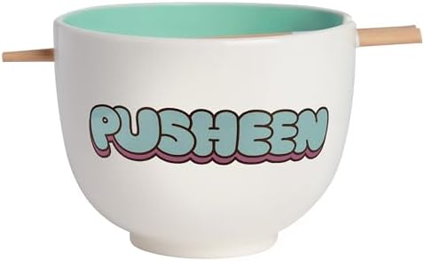 Enesco Pusheen the Cat Eating Ramen Bowl and Chopsticks Set, 3.94 Inch, Multicolor