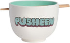 Enesco Pusheen the Cat Eating Ramen Bowl and Chopsticks Set, 3.94 Inch, Multicolor