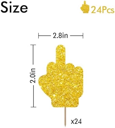 24PCS Middle Finger Cupcake Toppers, Divorce Party Cake Decorations, Funny Dessert Dessert Picks, Women Birthday Party Decoration - Gold Glitter
