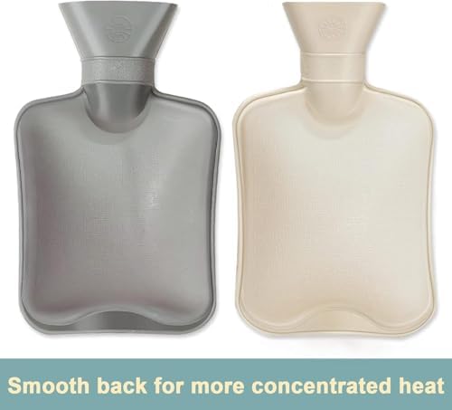 Hot Water Bottle Rubber 1 Liter 2Pcs, Cute Hot Water Bag for Pain Relief, Hand Feet Warmer