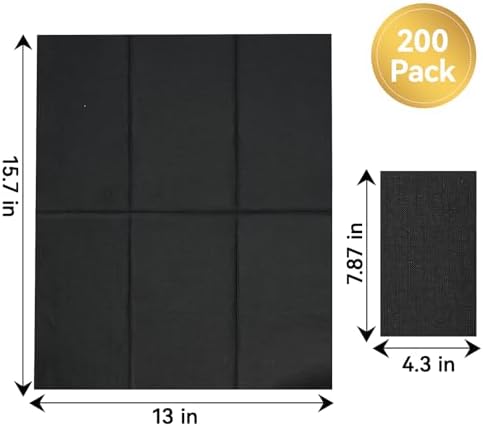 Vplus 200 Pack Black Paper Napkins, Premium Quality 3-Ply Disposable Napkins, Soft and Absorbent, Perfect for Dinner, Wedding, Graduation, Party