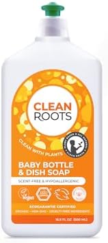 Baby Bottle & Dish Soap – EcoGarantie Certified, 100% Plant-Based Formula, Made with Organic Ingredients, Scent-Free & Hypoallergenic – 16.9 fl oz (500 mL), Pack of 3