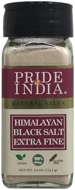Pride Of India - Himalayan Black Rock Salt - Extra-Fine Grind, 4.0 oz (113.4gm) Dual Sifter Jar - Kala Namak - Contains 84+ Minerals - Perfect for Cooking, Vegan Tofu, Vegan Omlettes