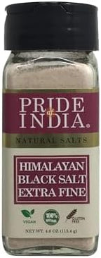 Pride Of India - Himalayan Black Rock Salt - Extra-Fine Grind, 4.0 oz (113.4gm) Dual Sifter Jar - Kala Namak - Contains 84+ Minerals - Perfect for Cooking, Vegan Tofu, Vegan Omlettes