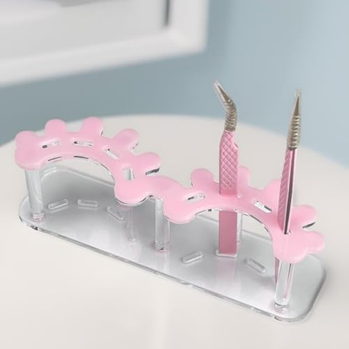 8 Holes Tweezers Holder, Acrylic Eyelash Extensions Supplies Organizer, Cosmetic Beauty Tweezers Display (Pink)