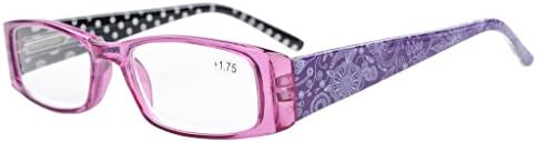 Eyekepper 5-Pack Spring Hinges Polka Dots Patterned Temples Rectangular Reading Glasses Readers Purple +3.0