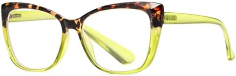 Oversized Cat-Eye Reading Glasses for Women, Lightweight Large Frame Fashion Readers (Tortoise/Green, +1.50)